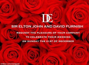 The Wedding invitation posted on Instagram by Sir Elton John 